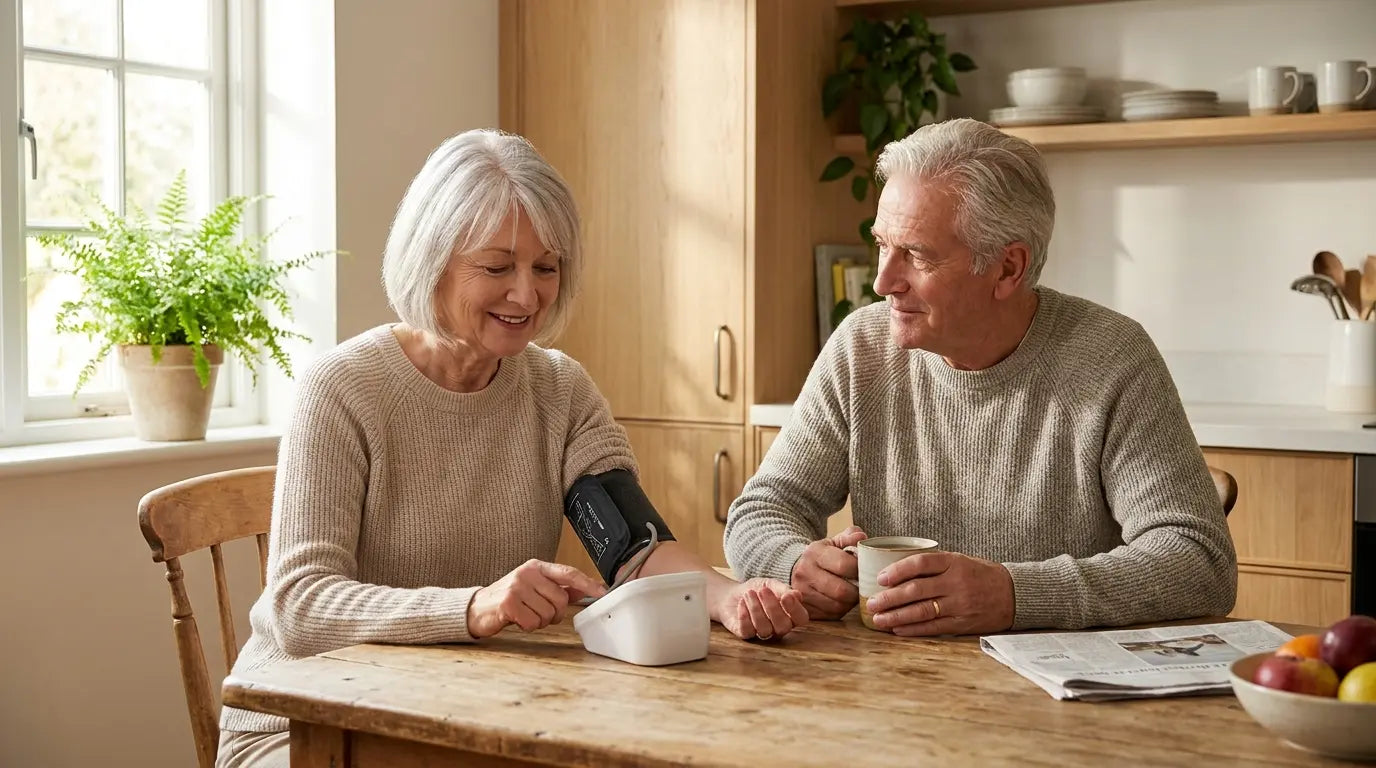 Grandparent sharing a joyful moment with grandchildren in a warm UK living room, representing Lonva Health.